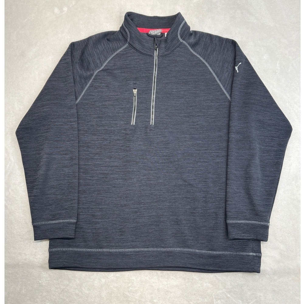 Puma Quarter Zip Pullover Mens Large Gray Heathered Activewear Chest Zip